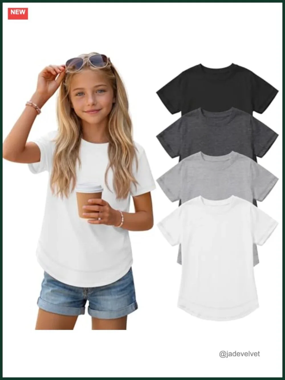 4-Pack Girls Short Sleeve Crewneck Tunic Tees Loose Fit